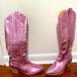 Pink metallic cowboy boots